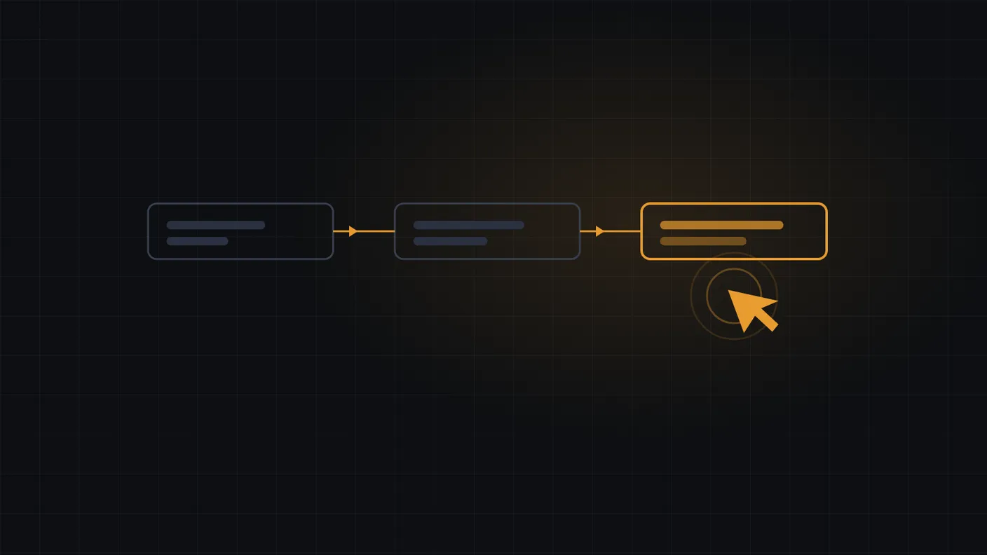 Abstract diagram of an AI agent completing a chain of tasks, with a cursor acting on the final highlighted step