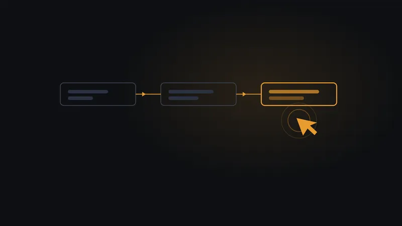 Abstract diagram of an AI agent completing a chain of tasks, with a cursor acting on the final highlighted step