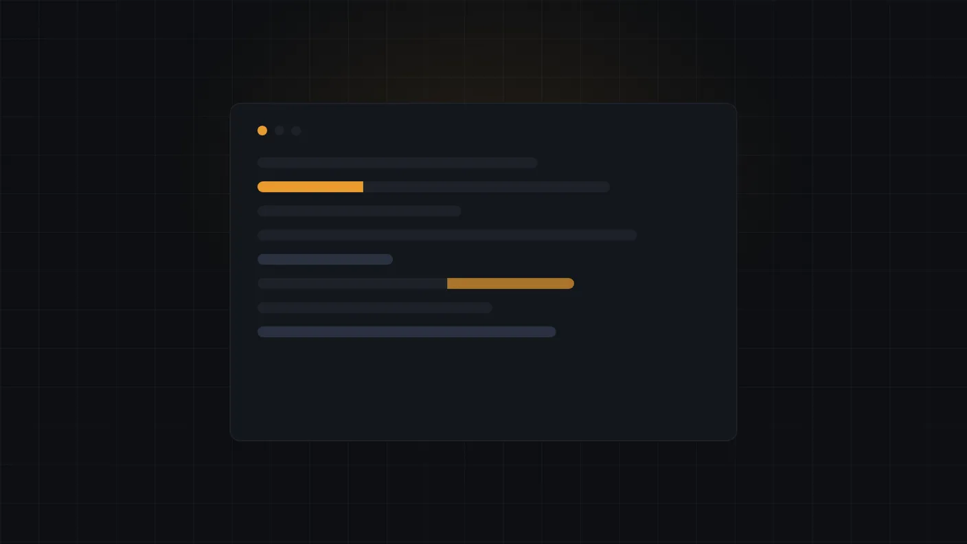 Stylised terminal window with rows of code bars, one highlighted in amber where website maintenance is needed