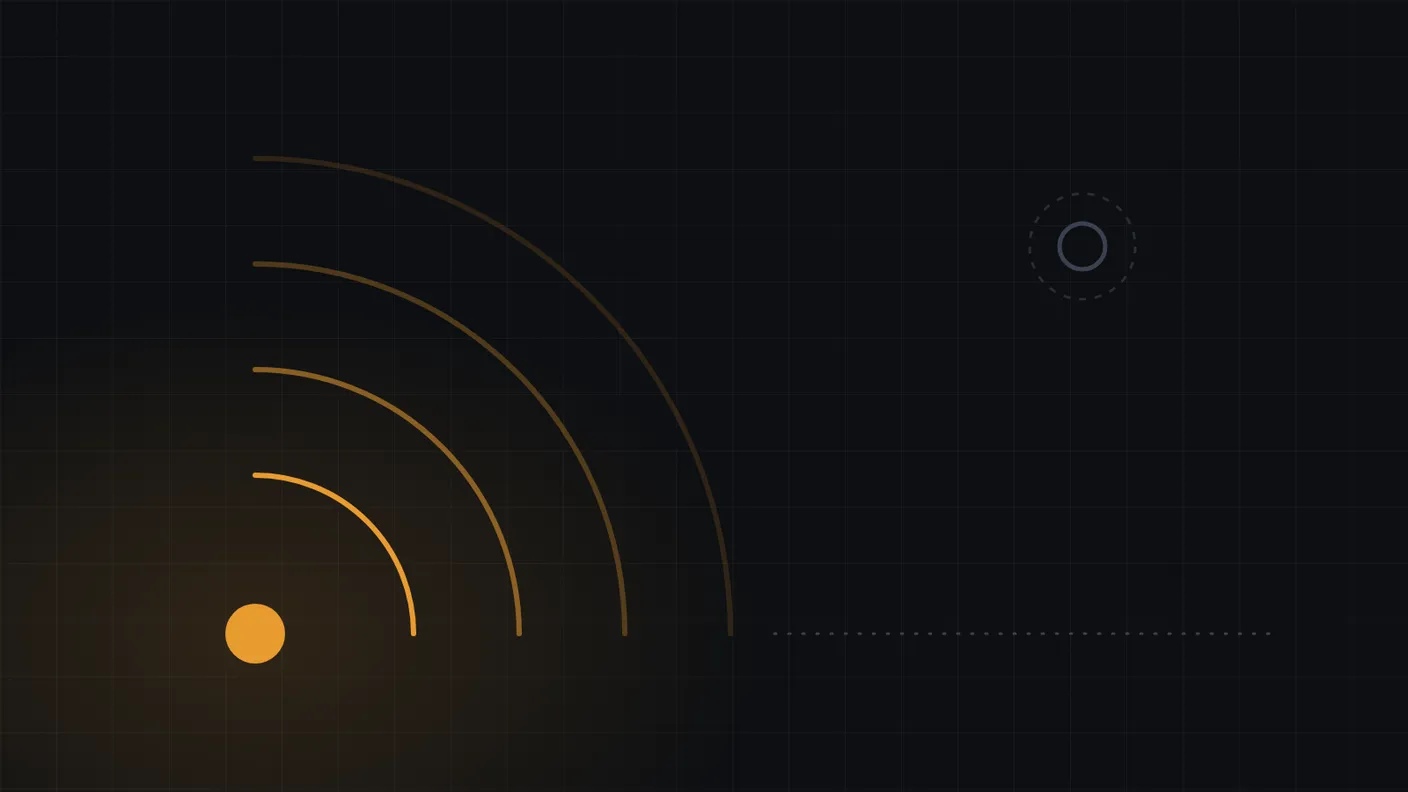 Abstract illustration of signal arcs radiating from a phone point, fading as they go unanswered, showing how missed calls cost business